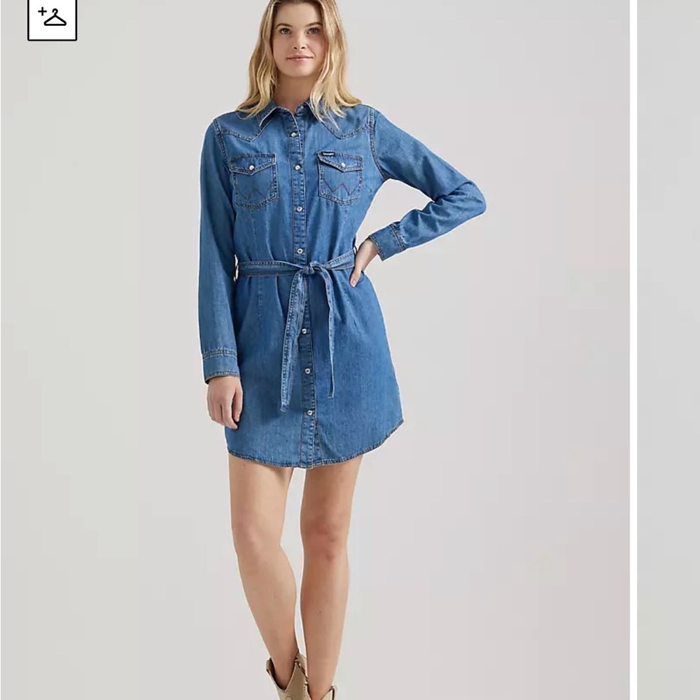 Wrangler Denim Shirt Dress with Tie Waist - Blue